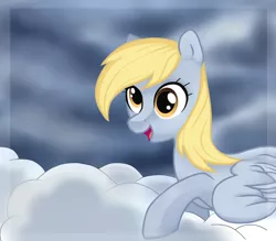 Size: 2451x2150 | Tagged: safe, artist:oksssid, derpibooru import, derpy hooves, pegasus, pony, cloud, cloudy, prone, smiling, solo