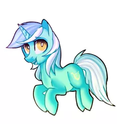 Size: 701x747 | Tagged: safe, artist:oksssid, derpibooru import, lyra heartstrings, pony, unicorn, hopping, looking at you, open mouth, pronking, simple background, smiling, solo, white background