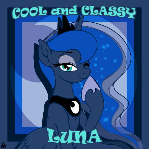 Size: 1000x1000 | Tagged: safe, artist:acesrockz, derpibooru import, princess luna, alicorn, pony, blushing, chest fluff, classy, cool, cute, ear fluff, female, looking at you, lunabetes, mare, one eye closed, smiling, solo, wink