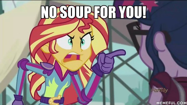 Size: 600x337 | Tagged: safe, derpibooru import, edit, edited screencap, screencap, sci-twi, sunset shimmer, twilight sparkle, equestria girls, friendship games, angry, caption, exploitable meme, image macro, meme, seinfeld, soup nazi, sunset yells at twilight