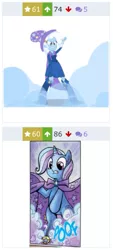 Size: 285x632 | Tagged: safe, artist:agnesgarbowska, derpibooru import, idw, screencap, trixie, derpibooru, equestria girls, boots, fall formal outfits, high heel boots, human ponidox, juxtaposition, meta, self ponidox, smoke bomb