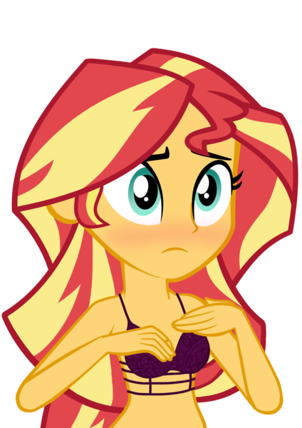 Size: 744x1052 | Tagged: suggestive, derpibooru import, edit, editor:aisuroma, sunset shimmer, equestria girls, blushing, bra, breasts, clothes, embarrassed, embarrassed underwear exposure, female, solo, solo female, underwear, underwear edit, vector