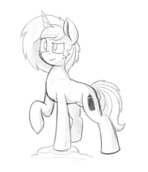 Size: 1498x1745 | Tagged: safe, artist:keplerspacepony, derpibooru import, oc, oc:krylone, unofficial characters only, pony, unicorn, male, monochrome, raised hoof, sketch, solo, stallion