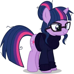 Size: 8034x8000 | Tagged: absurd resolution, accessory swap, alternate universe, artist:limedazzle, clothes, clothes swap, cute, derpibooru import, female, glasses, mane swap, mare, moondancer, moondancer's sweater, safe, simple background, solo, sweater, transparent background, twilight sparkle, vector