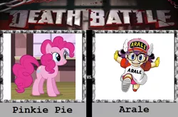 Size: 636x416 | Tagged: arale, death battle, derpibooru import, dr. slump, exploitable meme, meme, pinkie pie, safe, text