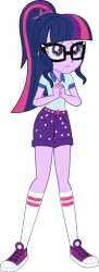 Size: 3425x9392 | Tagged: safe, artist:pink1ejack, derpibooru import, sci-twi, twilight sparkle, equestria girls, legend of everfree, absurd resolution, clothes, converse, glasses, ponytail, shirt, shoes, shorts, simple background, sneakers, solo, standing, transparent background, vector