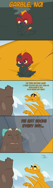 Size: 600x2133 | Tagged: artist:queencold, baby dragon, blushing, comic, comic:mommy issues, derpibooru import, dialogue, dirty, dragon, dragoness, dragon oc, embarrassed, garble, gardorable, mother, mud, oc, oc:caldera, oc:grandma griddle, safe, younger