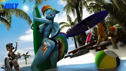 Size: 3840x2160 | Tagged: 3d, anthro, armpits, artist:hooves-art, ass, beach, beach ball, bedroom eyes, big breasts, bikini, breasts, busty daring do, busty rainbow dash, busty zecora, clothes, daring do, derpibooru import, female, females only, huge breasts, looking at you, micro bikini, palm tree, plantigrade anthro, rainbow dash, sexy, shark, source filmmaker, stupid sexy rainbow dash, suggestive, surfboard, swimsuit, tree, trio, trio female, umbrella, wallpaper, wallpaper for the fearless, water, zebra, zecora