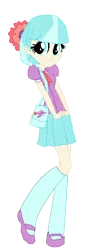 Size: 200x584 | Tagged: safe, artist:animeponynintendo, derpibooru import, coco pommel, equestria girls, clothes, cute, equestria girls-ified, flower, flower in hair, mary janes, pleated skirt, purse, shoes, simple background, skirt, socks, solo, transparent background