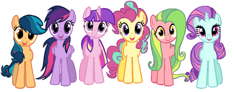 Size: 872x346 | Tagged: safe, artist:diana173076, derpibooru import, indigo zap, lemon zest, princess cadance, sour sweet, sugarcoat, sunny flare, ponified, equestria girls, alternate mane six, alternate universe, equestria girls ponified, hugpony poses, shadow five