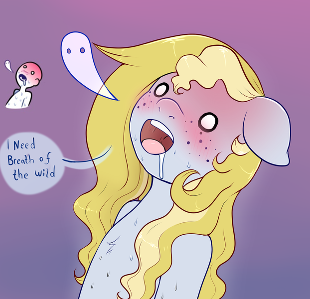 Size: 1400x1350 | Tagged: ahegao, ahego meme, artist:evomanaphy, blushing, derpibooru import, drool, drool string, freckles, giving up the ghost, implied sex, meme, oc, oc:evo, open mouth, solo, speech bubble, spirit leaving body, suggestive, sweat, text, the legend of zelda, the legend of zelda: breath of the wild, unofficial characters only