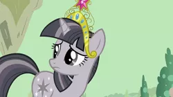 Size: 1280x718 | Tagged: safe, derpibooru import, screencap, twilight sparkle, pony, the return of harmony, big crown thingy, discorded, element of magic, jewelry, regalia, solo