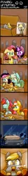 Size: 325x2048 | Tagged: safe, artist:bloodatius, derpibooru import, bon bon, carrot cake, cup cake, derpy hooves, fluttershy, lyra heartstrings, sweetie drops, twilight sparkle, twilight sparkle (alicorn), alicorn, pony, comic, cute, food, funeral, muffin, nom, rain, trickery