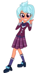 Size: 359x735 | Tagged: safe, derpibooru import, frosty orange, equestria girls, friendship games, background human, bowtie, clothes, cropped, cute, high heels, plaid skirt, pleated skirt, shoes, simple background, skirt, socks, solo, transparent background