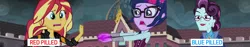 Size: 3840x720 | Tagged: safe, derpibooru import, edit, edited screencap, screencap, principal abacus cinch, sci-twi, sunset shimmer, twilight sparkle, equestria girls, friendship games, blue pill, canterlot high, magic capture device, red pill, the matrix, unleash the magic