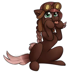 Size: 632x636 | Tagged: safe, artist:chibadeer, derpibooru import, oc, oc:sugar hooves, unofficial characters only, earth pony, pony, braid, female, goggles, mare, puffy cheeks, simple background, solo, tongue out, transparent background