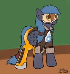 Size: 932x975 | Tagged: safe, artist:the-furry-railfan, derpibooru import, oc, oc:night strike, unofficial characters only, pegasus, pony, clothes, costume, form fitting, goggles, jacket, missing accessory, overwatch, shoes, solo, tracer