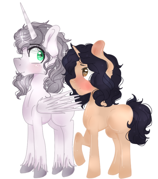 Size: 703x793 | Tagged: safe, artist:waterz-colrxz, derpibooru import, oc, oc:prince nova, unofficial characters only, alicorn, pony, unicorn, blushing, female, male, mare, raised hoof, simple background, stallion, transparent background