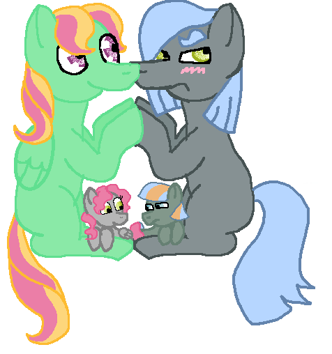 Size: 476x508 | Tagged: safe, artist:glamgoria-morose, derpibooru import, oc, oc:silicon glass, oc:windflower, unofficial characters only, earth pony, pegasus, pony, blushing, gay, magical gay spawn, male, missing cutie mark, ms paint, offspring, parent:limestone pie, parent:sunflower, parent:zephyr breeze, parents:canon x oc, parents:zephyrflower, simple background, sitting, tsundere, white background