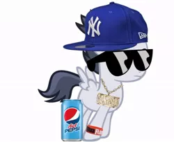 Size: 834x683 | Tagged: safe, artist:jawsandgumballfan24, derpibooru import, rumble, pony, baseball, bling, colt, cute, gangsta, hat, male, mlb, new york yankees, pepsi, soda, soda can, solo, sunglasses, swag, wristband