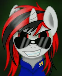 Size: 1080x1318 | Tagged: safe, artist:steam-loco, derpibooru import, oc, oc:blackjack, unofficial characters only, pony, unicorn, fallout equestria, fallout equestria: project horizons, deal with it, female, looking at you, mare, solo, sunglasses