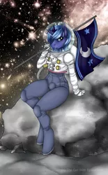 Size: 595x960 | Tagged: anthro, artist:space-hair, astronaut, derpibooru import, flag, moon, princess luna, s1 luna, safe, solo, space, spacesuit, unguligrade anthro