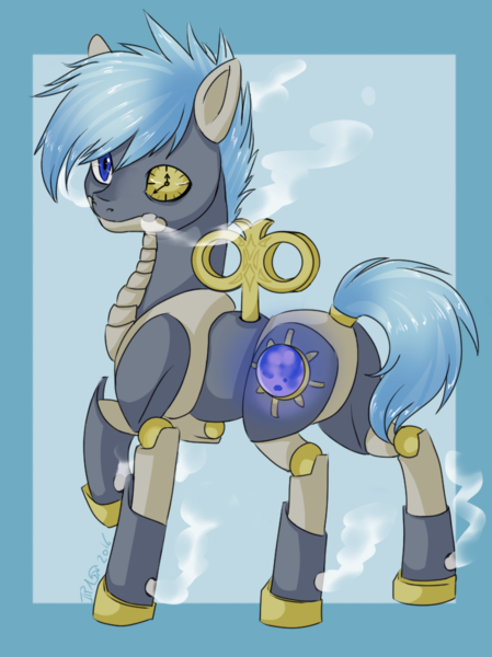 Size: 768x1027 | Tagged: safe, artist:whitenoiseghost, derpibooru import, oc, unofficial characters only, pony, robot, robot pony, solo, steamling, steampunk