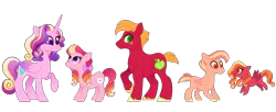 Size: 1997x811 | Tagged: alternate hairstyle, alternate timeline, alternate universe, artist:carouselunique, big macintosh, cadmac, changeling, derpibooru import, disguise, disguised changeling, family, male, next generation, oc, oc:ambrosia, oc:cortland, oc:honeycrisp blossom, offspring, parent:big macintosh, parent:princess cadance, parents:cadmac, princess cadance, safe, shipping, straight, thorax