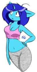 Size: 456x874 | Tagged: anthro, anthro oc, artist:tunderi, belly button, breasts, cleavage, derpibooru import, female, midriff, oc, oc:tess, simple background, solo, solo female, suggestive, transparent background, unofficial characters only