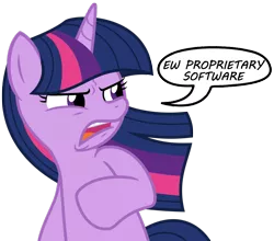 Size: 1159x1022 | Tagged: derpibooru import, disgusted, ew gay, meme, mouthpiece, nerd, obligatory pony, proprietary software, safe, simple background, solo, transparent background, twilight sparkle