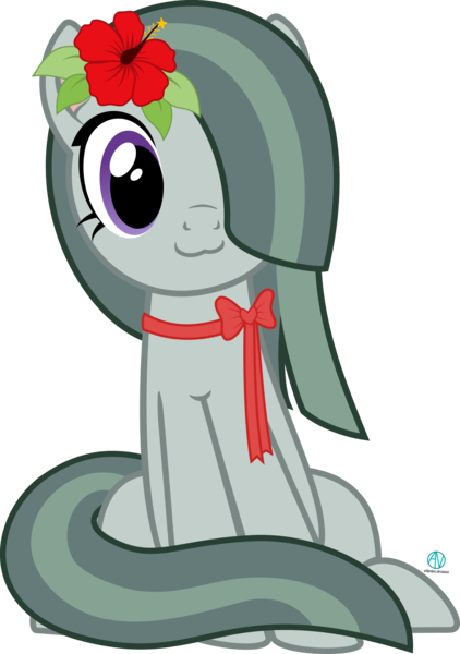 Size: 2000x2841 | Tagged: safe, artist:arifproject, derpibooru import, marble pie, earth pony, pony, :3, catface, cute, flower, flower in hair, hair over one eye, hibiscus, marblebetes, meme, ribbon, simple background, sitting, sitting catface meme, solo, transparent background, vector