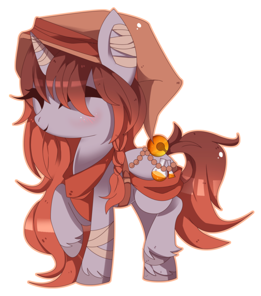 Size: 2871x3248 | Tagged: safe, artist:sorasku, derpibooru import, oc, oc:candlewick, unofficial characters only, pony, unicorn, bandage, blushing, clothes, cute, eyes closed, female, hat, high res, mare, potion, raised hoof, raised leg, simple background, smiling, solo, transparent background, unshorn fetlocks