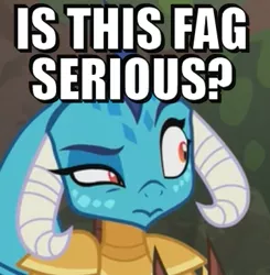 Size: 375x382 | Tagged: caption, cropped, derpibooru import, dragon, edit, edited screencap, gauntlet of fire, image macro, meme, princess ember, raised eyebrow, reaction image, safe, screencap, solo, vulgar