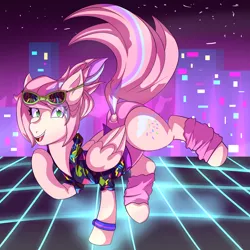 Size: 1700x1700 | Tagged: safe, artist:marshbreeze, derpibooru import, oc, oc:sweet skies, unofficial characters only, pegasus, pony, clothes, dancing, solo, sunglasses