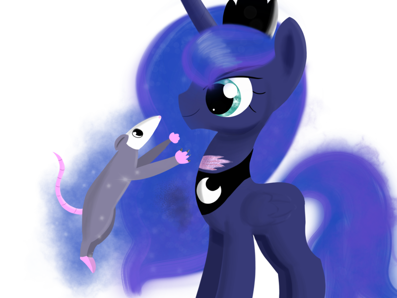 Size: 4000x3000 | Tagged: artist:songbirdserenade, derpibooru import, opossum, pet, princess luna, safe, simple background, tiberius, transparent background