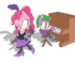 Size: 6000x5000 | Tagged: absurd resolution, anthro, artist:atomiclance, crossover, dead source, derpibooru import, over a barrel, paws, piano, pinkie pie, safe, saloon dress, saloon pinkie, sandals, simple background, sonicified, sonic the hedgehog (series), spike, transparent background, you gotta share