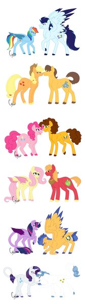 Size: 1024x3657 | Tagged: safe, artist:colourstrike, derpibooru import, applejack, big macintosh, caramel, cheese sandwich, fancypants, flash sentry, fluttershy, pinkie pie, rainbow dash, rarity, soarin', twilight sparkle, twilight sparkle (alicorn), alicorn, classical unicorn, pony, blushing, boop, bowing, carajack, cheesepie, chest fluff, cloven hooves, colored wings, colored wingtips, flashlight, floppy ears, fluttermac, hoof kissing, leonine tail, male, mane six, noseboop, raripants, shipping, signature, simple background, soarindash, straight, tail feathers, unshorn fetlocks, white background