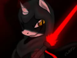 Size: 1500x1125 | Tagged: safe, artist:miniferu, derpibooru import, oc, oc:comander blacknight, unofficial characters only, pony, unicorn, lightsaber, sith lord, solo, star wars, weapon
