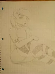 Size: 3120x4160 | Tagged: absurd resolution, anthro, clothes, derpibooru import, graph paper, oc, oc:fearingfun, pencil drawing, redraw, safe, socks, solo, striped socks, traditional art, unguligrade anthro, unofficial characters only
