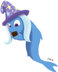 Size: 592x738 | Tagged: safe, artist:clanmcg24, derpibooru import, trixie, original species, pony, shark, shark pony, eating, nom, pinecone, sharxie, simple background, solo, species swap, transparent background, trixie eating pinecones, trixie's hat