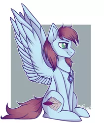 Size: 955x1129 | Tagged: safe, artist:razethem, derpibooru import, oc, oc:sorren, unofficial characters only, pegasus, pony, cutie mark, jewelry, necklace, sitting, smiling, solo, wings