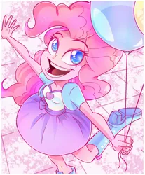 Size: 813x980 | Tagged: safe, artist:bansheekisara, artist:lunchie, derpibooru import, pinkie pie, equestria girls, rainbow rocks, balloon, boots, clothes, cute, high heel boots, high heels, shine like rainbows, skirt, smiling, solo