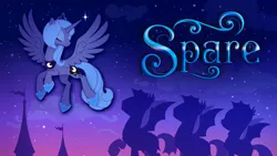 Size: 1920x1080 | Tagged: safe, artist:stasysolitude, derpibooru import, princess luna, bat pony, pony, flying, night, night guard, s1 luna, silhouette