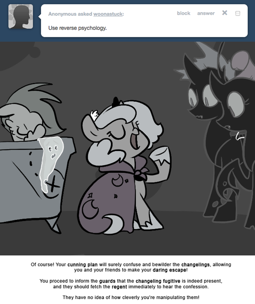 Size: 666x795 | Tagged: artist:egophiliac, cartographer's bathtub, changeling, changeling queen, changeling queen oc, derpibooru import, facefin, facehoof, facepalm, female, filly, grayscale, marauder's mantle, monochrome, moonstuck, oc, oc:danger mcsteele, oc:imogen, oc:pharate, oc:tumbler, princess luna, safe, sea pony, water, woona, younger