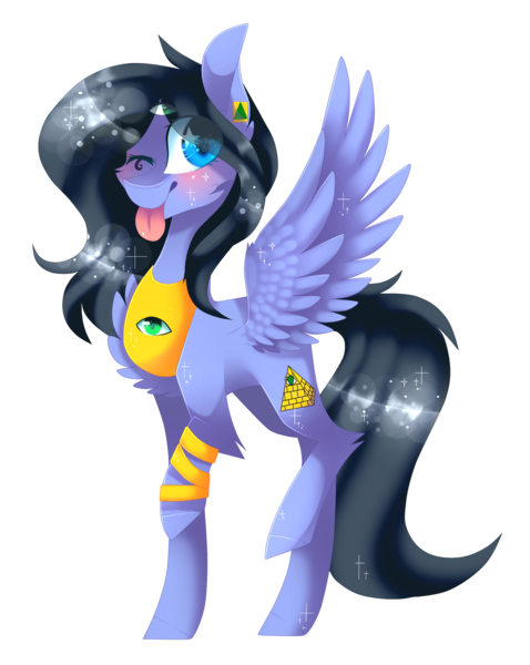 Size: 1809x2273 | Tagged: safe, artist:huirou, derpibooru import, oc, oc:eigii, unofficial characters only, pegasus, pony, chest fluff, female, mare, one eye closed, simple background, solo, third eye, tongue out, transparent background, wink