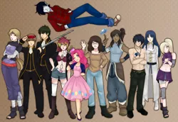 Size: 2655x1829 | Tagged: adventure time, artist insert, artist:missargent, belly button, blue exorcist, clothes, crossover, derpibooru import, dress, fairy tail, gintama, gray fullbuster, human, humanized, imai nobume, korra, marshall lee, midriff, naruto, oc, pinkie pie, safe, skirt, sougo okita, the legend of korra, toushiro hijikata, yamanaka ino, yugito nii