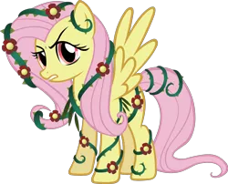 Size: 3000x2421 | Tagged: safe, artist:doctor-g, derpibooru import, idw, fluttershy, pegasus, pony, ponies of dark water, evil, female, flower, idw showified, mare, poison ivy, poison ivyshy, simple background, solo, transparent background, vector, vine