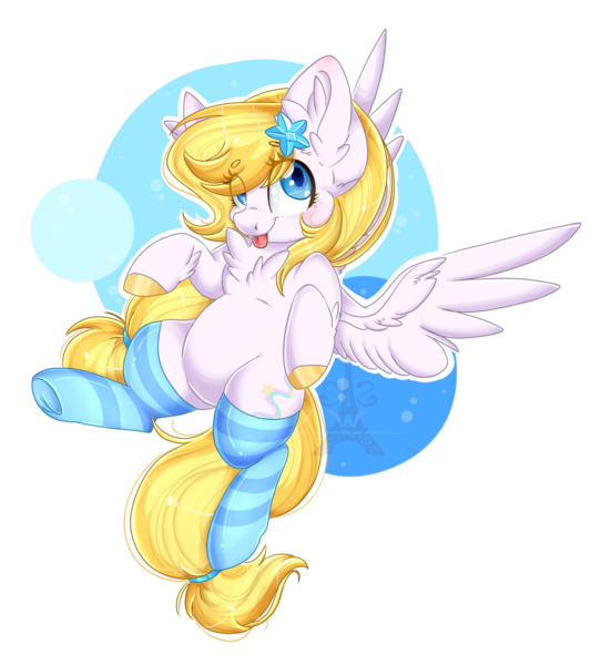 Size: 1600x1800 | Tagged: safe, artist:silent-shadow-wolf, derpibooru import, oc, oc:star shooter, unofficial characters only, pegasus, pony, chest fluff, clothes, cute, female, hairpin, mare, ocbetes, simple background, socks, solo, striped socks, tongue out, transparent background