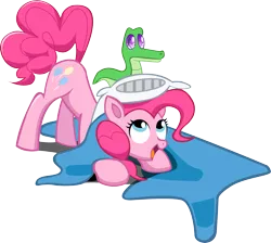 Size: 1709x1534 | Tagged: artist:smokeymcdaniel, blanket, derpibooru import, gummy, pillow, pinkie pie, safe, simple background, transparent background