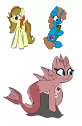 Size: 948x1452 | Tagged: safe, artist:limedreaming, derpibooru import, oc, oc:contralto, oc:painttastic, oc:pastel dice, unofficial characters only, earth pony, pony, siren, unicorn, female, mare, plushie, rock, simple background, white background